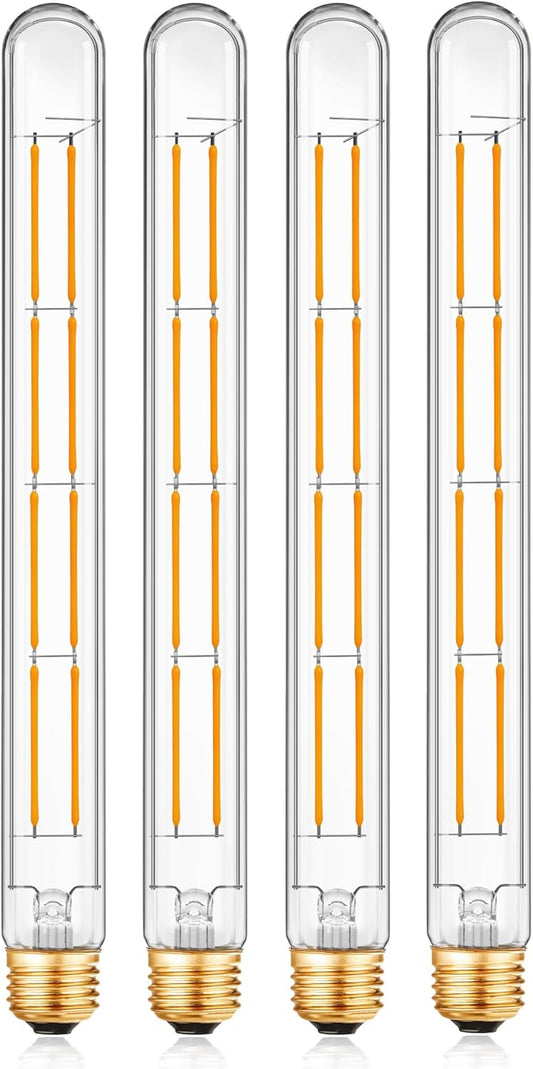 XININSUN T300 Led Bulb, 11.8 Inch Long Tubular Led Light Bulbs, 100Watt Equivalent, 1000lm, Dimmable, Clear Glass, E26 10W T10 LED Edison Tube Lamp Bulb,4 Pack. (10W=100W 2700K)