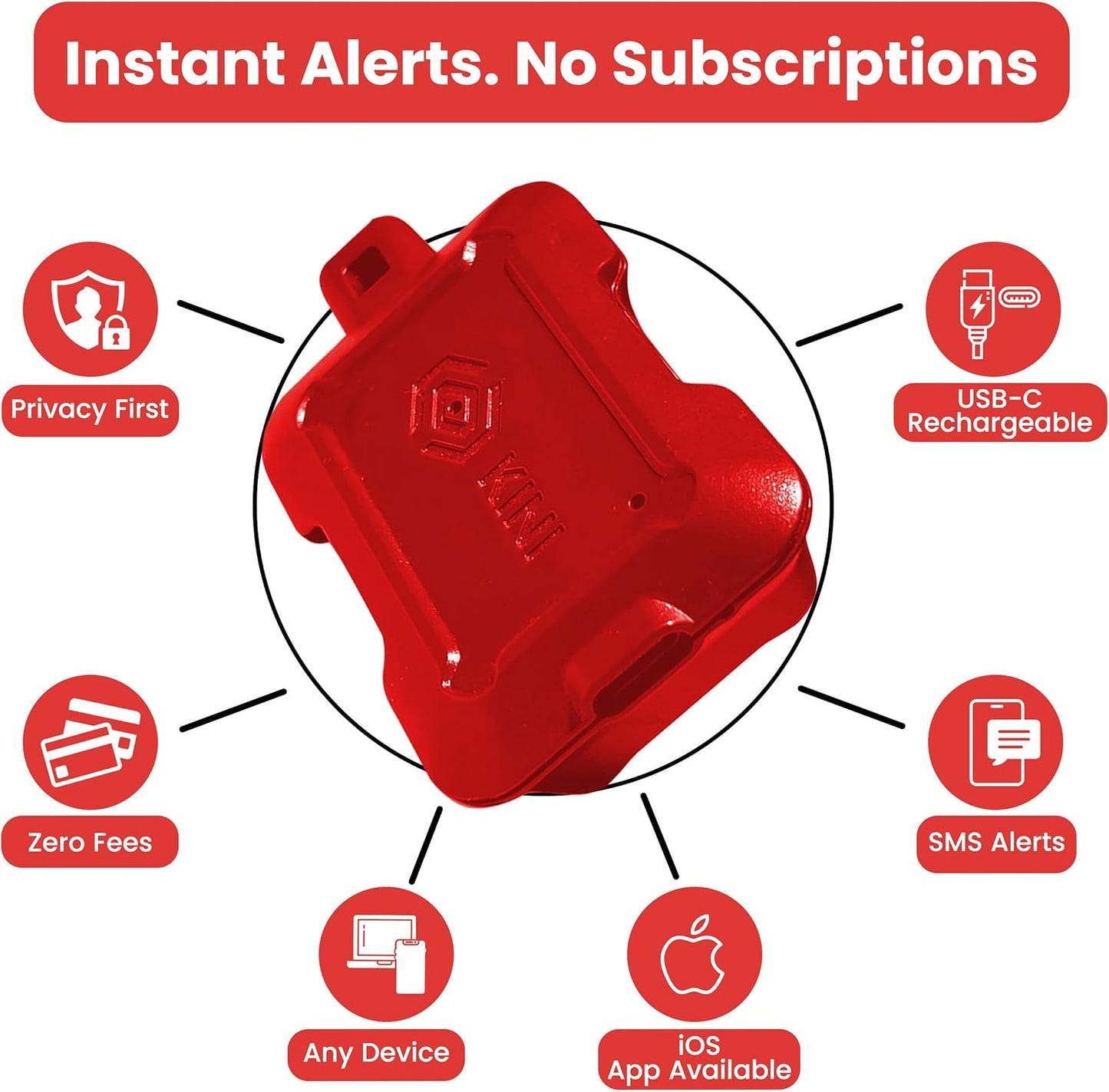 Instant Kini Safe Alert Wi-Fi Motion Sensor Alarm - Real-time SMS, Email, IFTTT - Great for Gun Safes, Cabinets, Home, Office - Easy Install, No Subscription, Long Lasting Rechargeable Battery