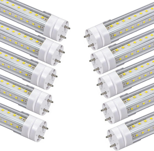 T8 2 Foot LED Tube Lights,20W 2000lm,G13 Bi-pin Base,24 inches End to End,F17T8 F18T8 Fluorescent Tubes Replacement,White 6500K 2ft LED Bulbs,Ballast Bypass,Dual-Powered for Cabinet,Pack of 10