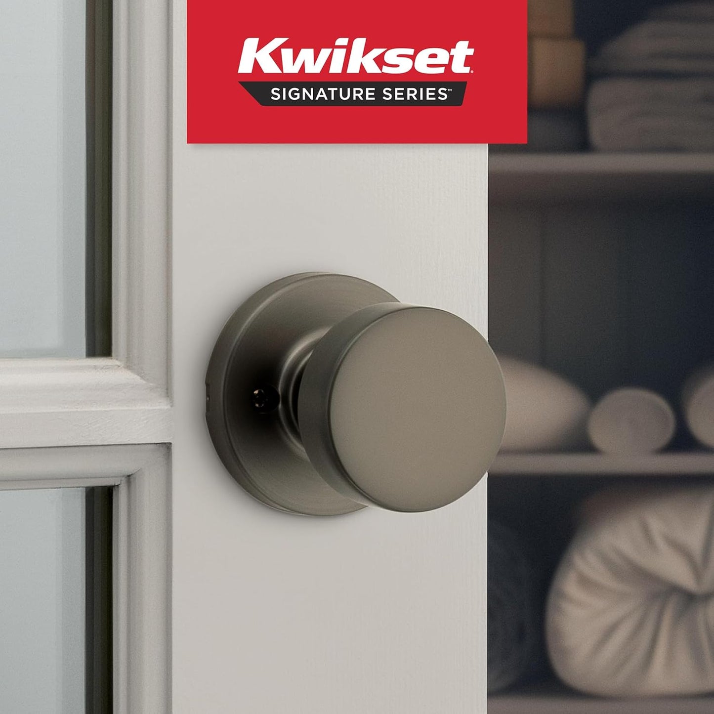 Kwikset Pismo Round Dummy Door Knob, Single Sided Handle for Closets, French Double Doors, and Pantry, Gunmetal Non-Turning Interior Push/Pull Door Knob