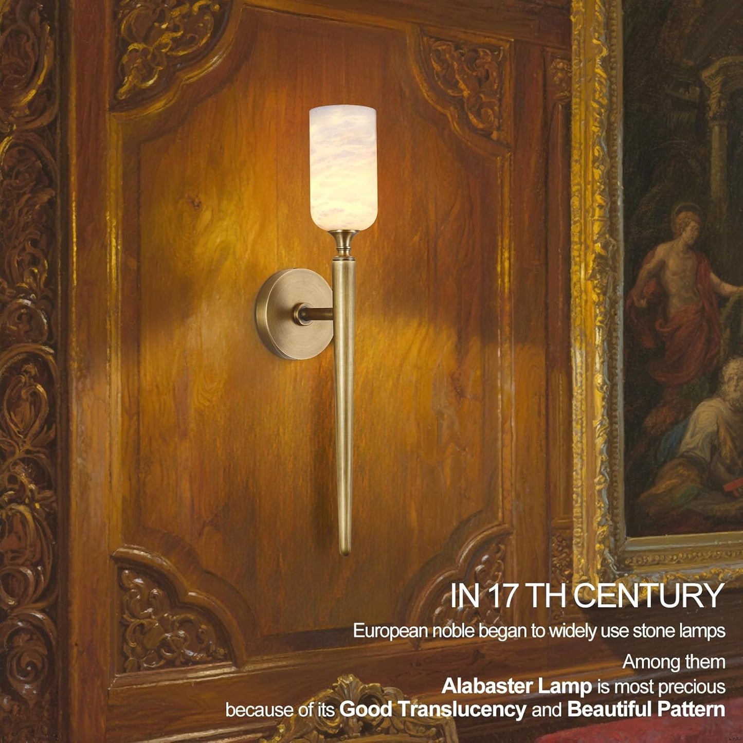 Alabaster Wall Sconce 22in Antique Brass Sconces Wall Lighting, Imported in Spain Natural Alabaster, Bathroom Sconce Gold Sconces Wall Decor, For Living Room dining room Hallway Bedside Staircase