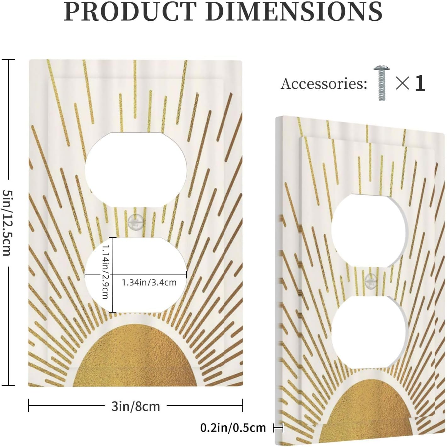 Decorative Outlet Covers Boho Mid Century Gold Sun Sunbeams 1 Gang Duplex Light Switch Cover Plate Unique Wall Plates for Electrical Outlets Switch Plate Covers for Bedroom Home Decor