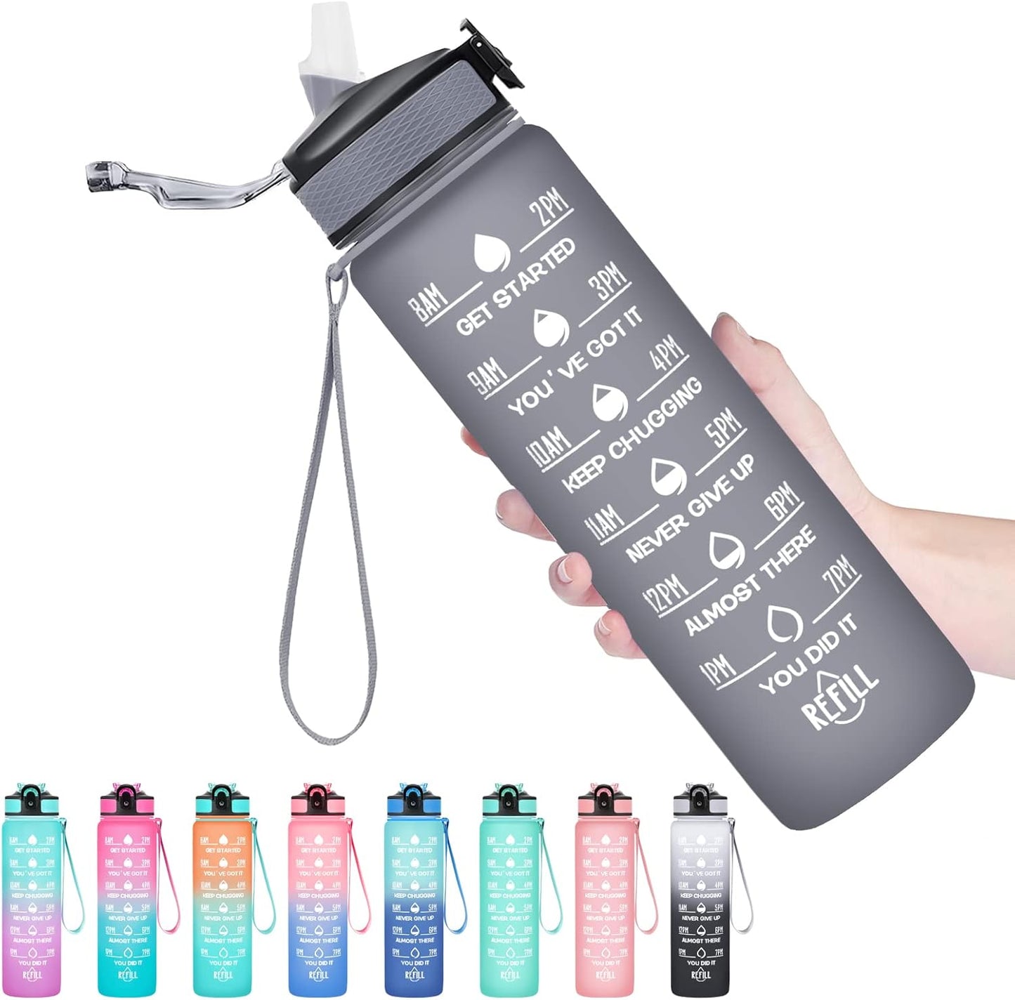 Hyeta 32 oz Water Bottles with Times to Drink and Straw, Motivational Water Bottle with Time Marker, Leakproof, Drinking Sports Water Bottle for Fitness, Gym and Outdoor