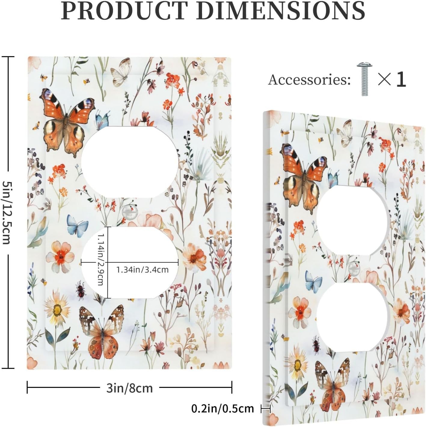 Outlet Covers Butterfly Floral Boho Multicolor Flower Leave 1 Gang Duplex Light Switch Cover Decorative Switch Plates Electrical Receptacle Faceplate Wall Plate for Bed Room Decor