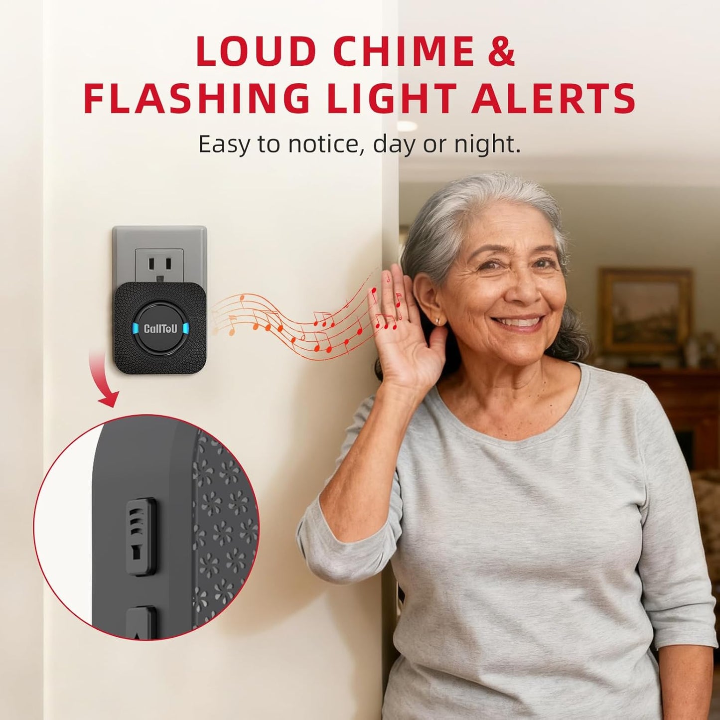 CallToU Caregiver Call Button Wireless Call Bell Alert Button for Seniors/Patients Call Light System for Elderly Home 2 Plugin Receiver 4 Waterproof Transmitter