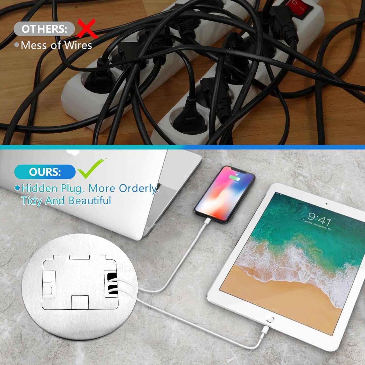 KYHSHJ Recessed Circular Floor Socket Kit with2* 20 Amp Stainless Steel GFCI Tamper Receptacle Outlet,Corrosive Resistant Hardware，Silver