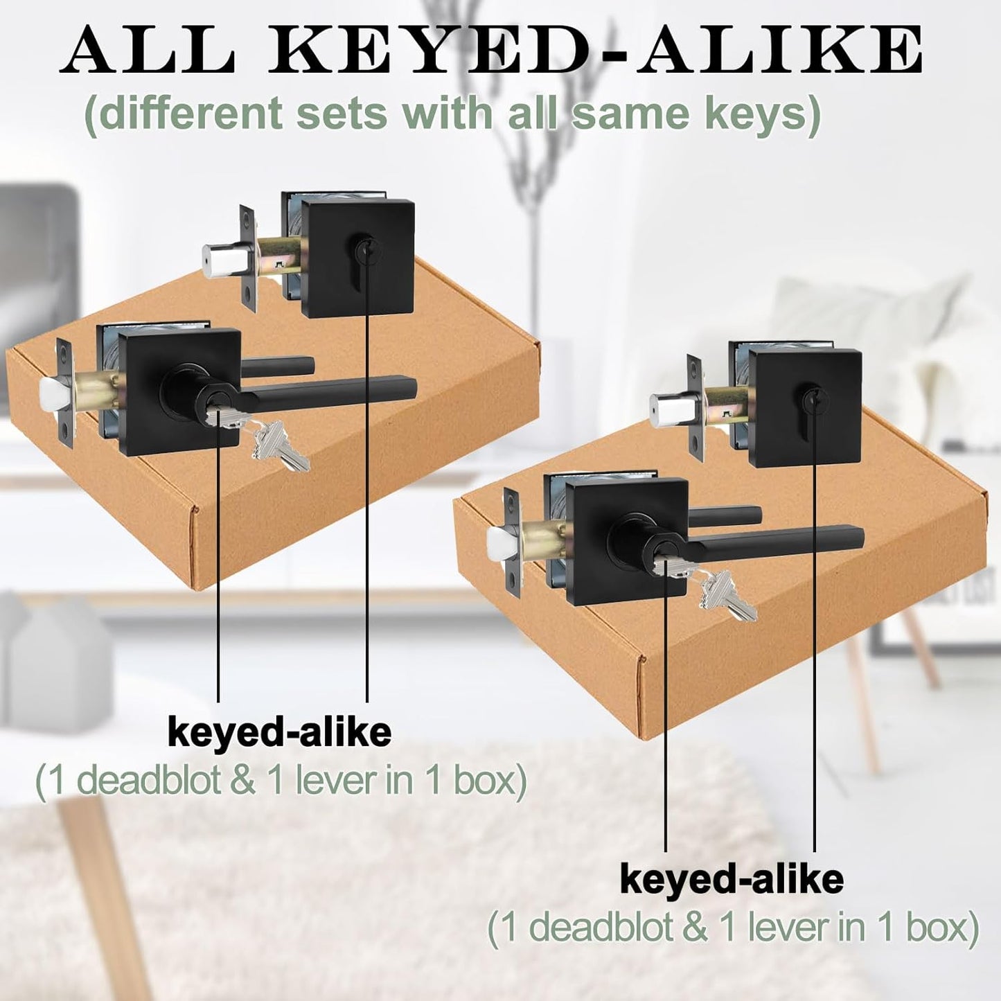 Keyed Alike(All Same Keys) Keyed Entry Door Lever with Single Cylinder Deadbolt Combo, Front Door/Exterior Door Handleset, Matte Black, 6 Set