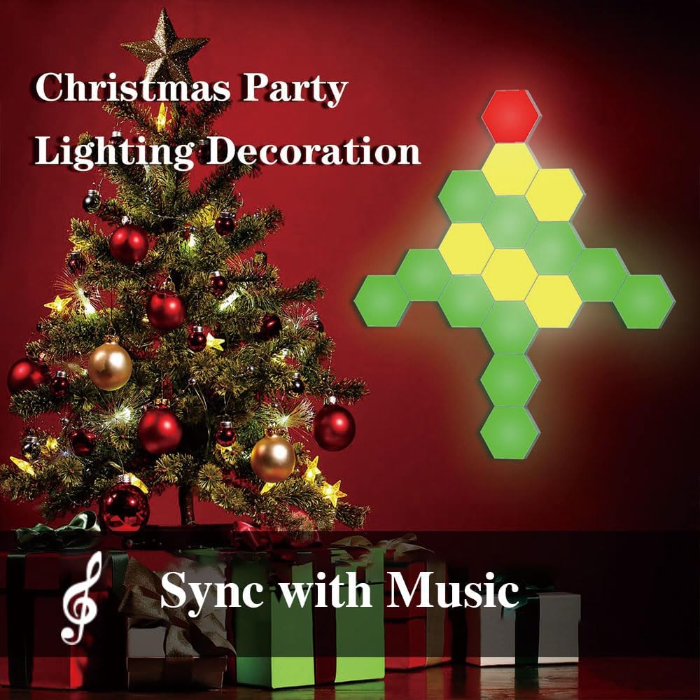 Music Sync Hexagon Lights, Vcwtty Smart LED Wall Lights 10 Pack, 13 Colors Modular Assembled RGB Wall Panels, Hex Light with USB-Power for Autism, Game Room Decor, Party