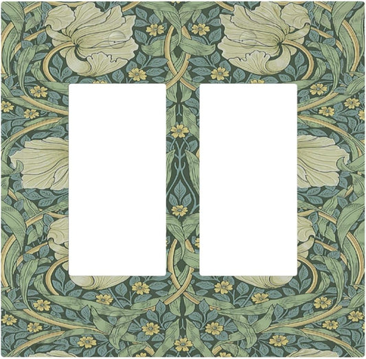 Decorative Outlet Covers Vintage Floral Plant Sage Green William Morris 2 Gang Double GFCI Rocker Electrical Wall Panels Light Switch Cover Plate for Bedroom Home Decor