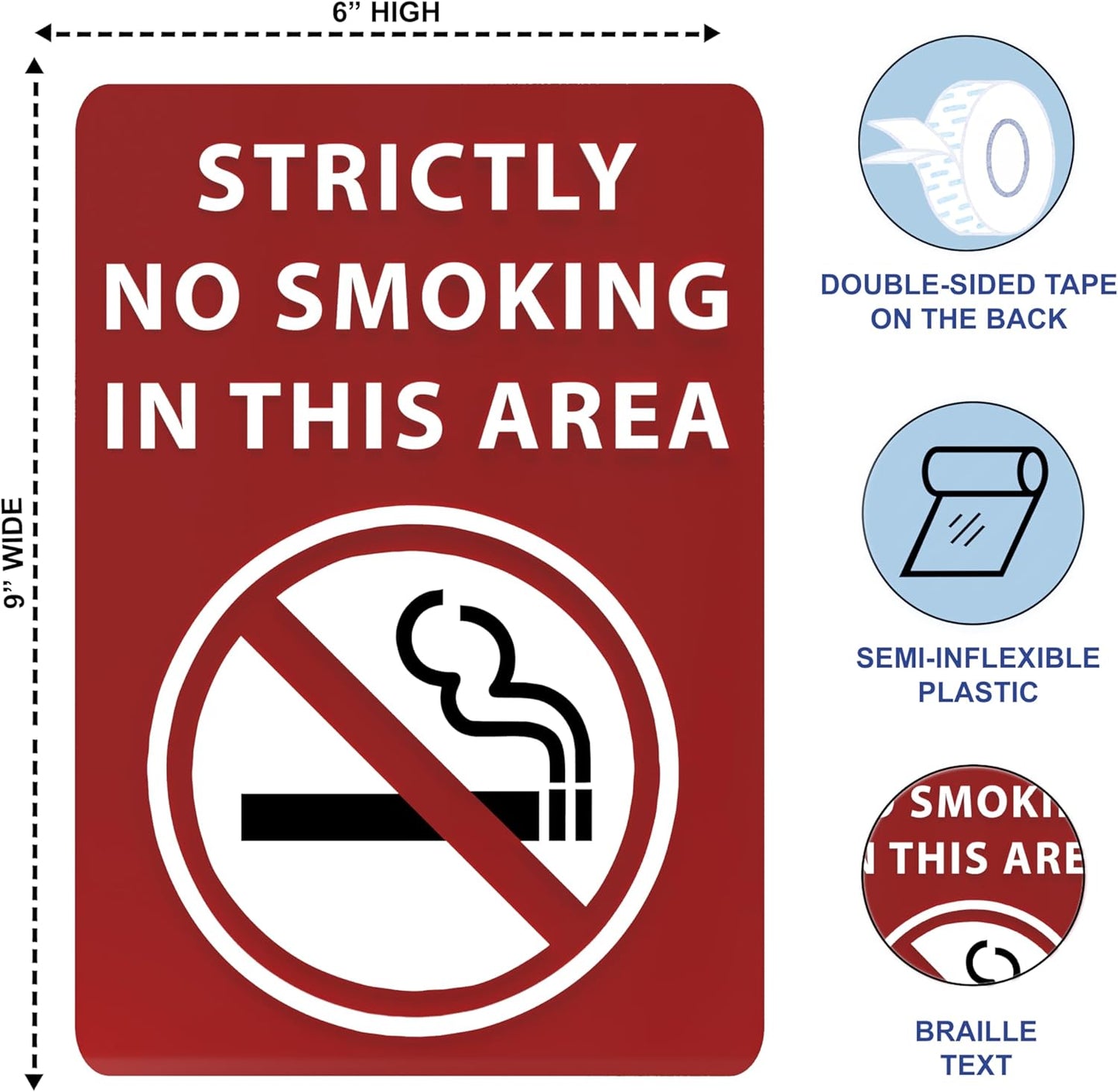 Strictly No Smoking In This Area Sign - ADA Compliant Digitally Printed Text Wall Sign - Smoke-Free Area Signs for Offices, Businesses, Hotels & Restaurants - Plastic 10” x 7”