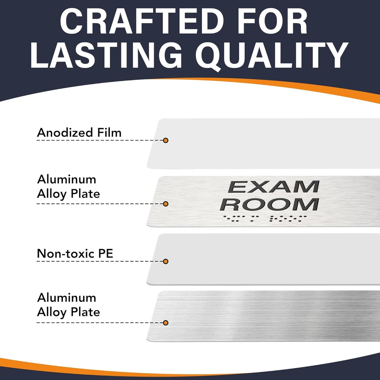 Exam Room Signs with Raised Text & Grade 2 Braille –,Easy Installation with Adhesive Pad – Brushed Aluminum/Silver Finish Easy Install with Double-Sided Tape