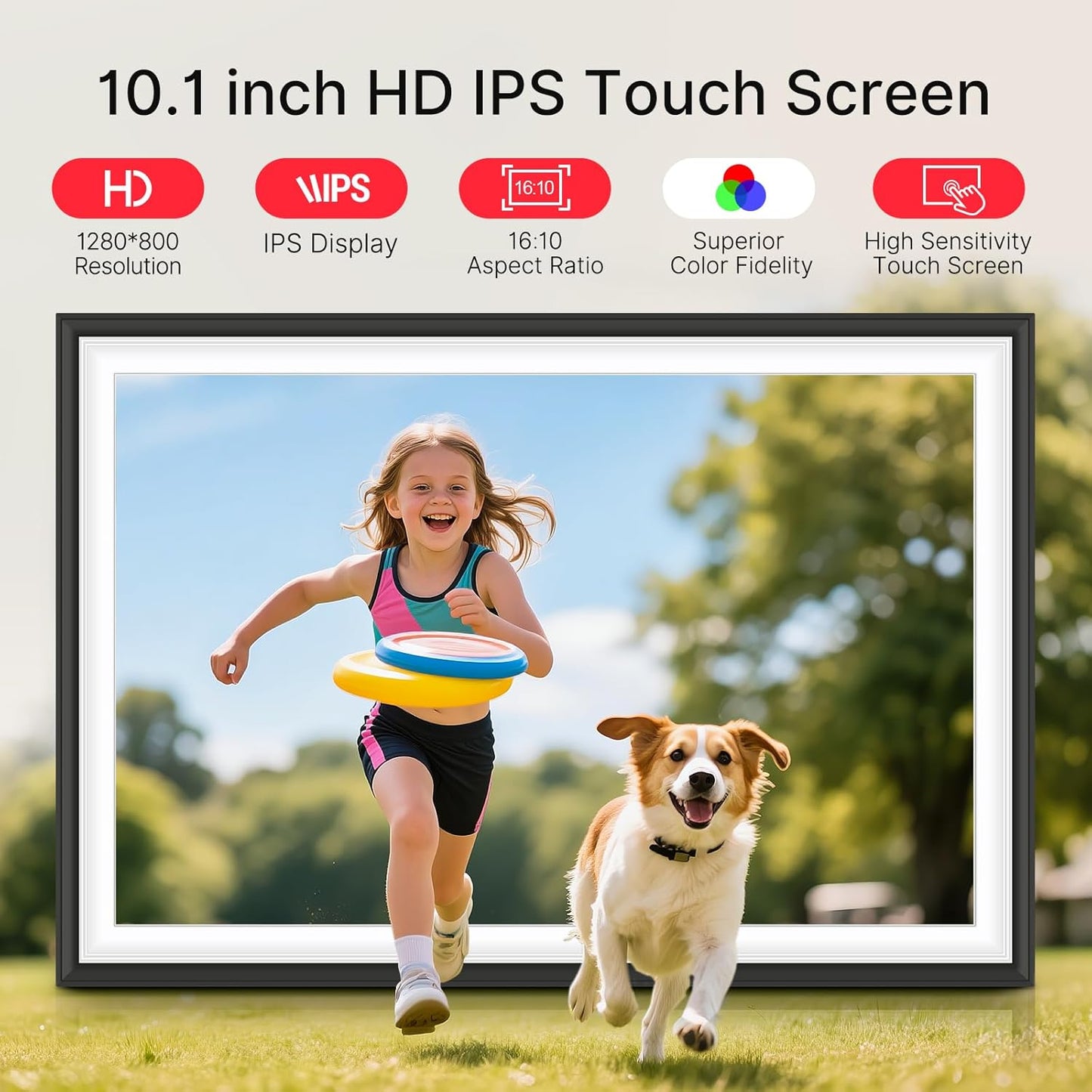 Frameo 10.1" Digital Picture Frame, Smart WiFi Digital Photo Frame with 1280x800 HD IPS Touch Screen 32GB Storage Auto-Rotate Wall Mounted, Share Photos/Videos from Phone Anywhere(Black&White)