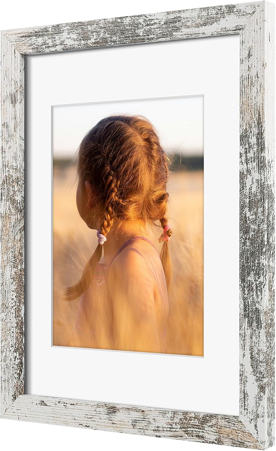 Golden State Art, 9x12 Picture Frame with Mat for 6x8 - High Definition Glass Wall Mounting Horizontal Vertical Display (Weathered White, 1 Pack)