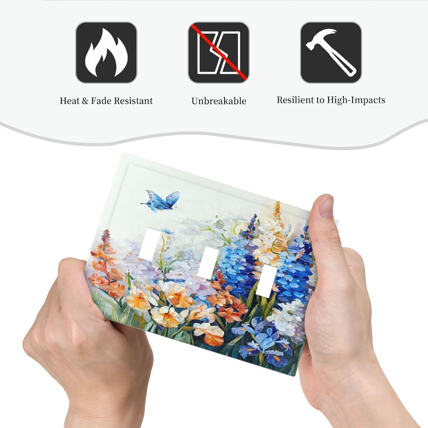 Decorative Light Switch Plate Covers Rustic Colorful Floral Garden Flowers 3 Gang Light Switch Cover Plate Triple Toggle Wall Plate Outlet Covers Faceplate for Country Bedroom Home Decor