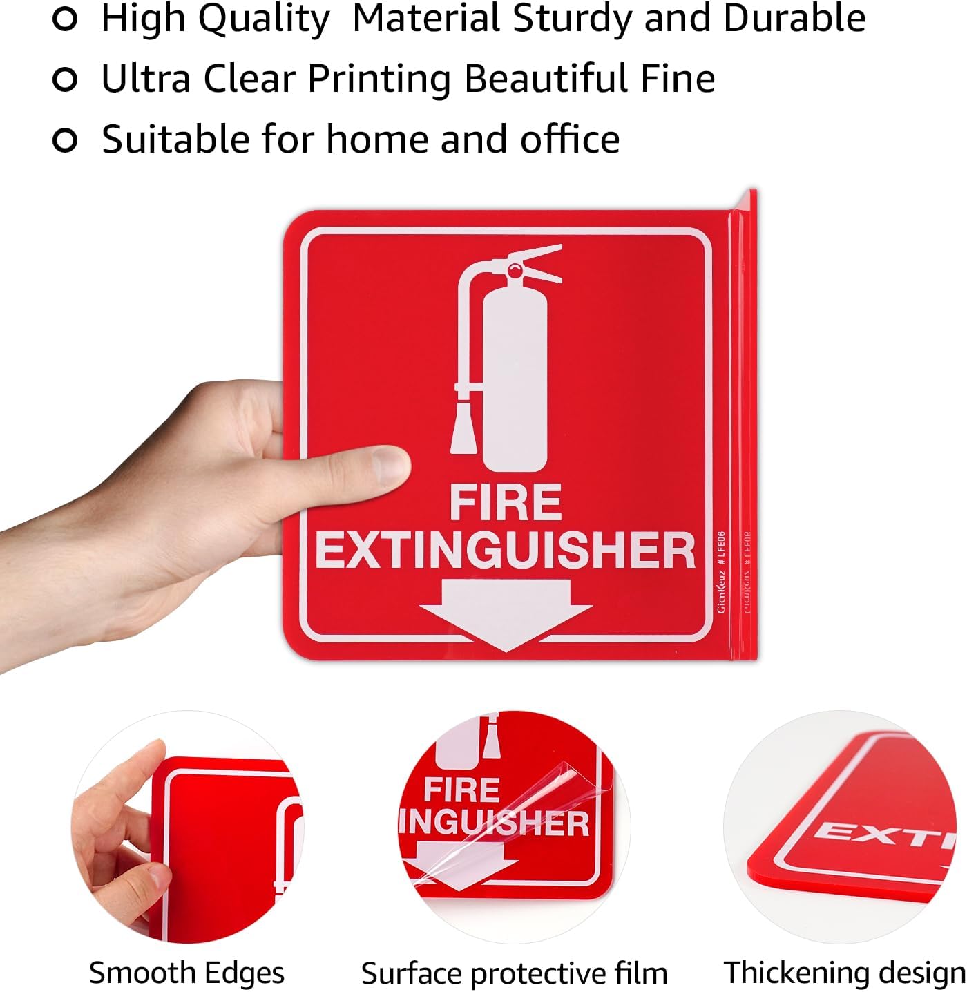 GicnKeuz Fire Extinguisher Sign, 6" x 6" Fire Extinguisher Projecting Sign with Down Arrow, Two-Sided Acrylic L-Signs, Including Screws, Easy to Install, Home Office/Business Use (4 Pack)