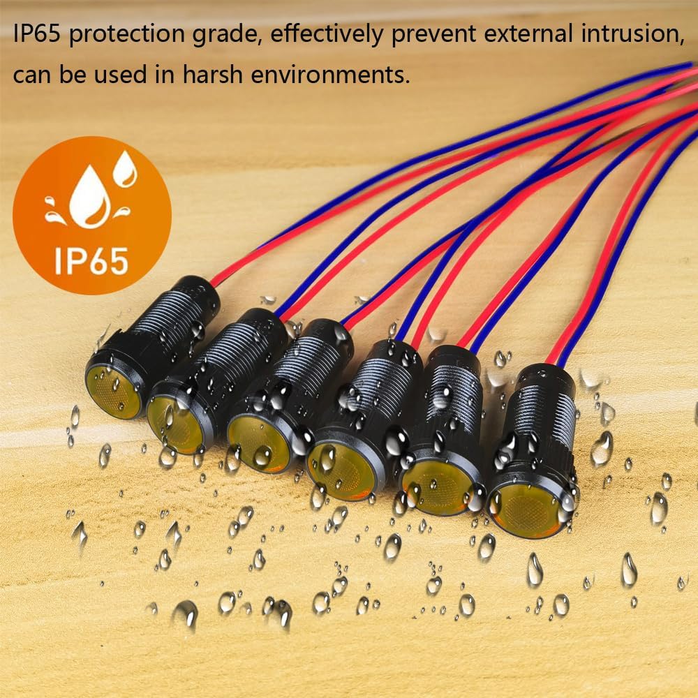 6pcs Yellow Indicator Pilot Light 110VAC Mounting Hole Size 10mm(Flame Retardant Plastic Shell)