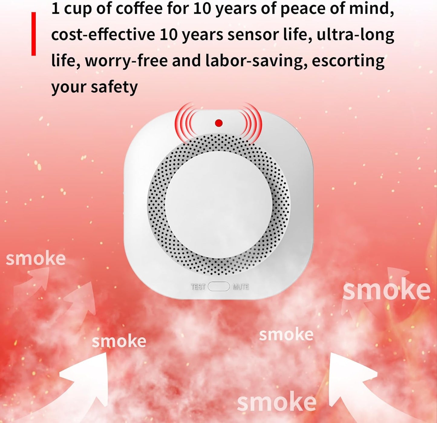 COHANSHANsmoke Detector,Smoke Alarm,fire Alarms Smoke detectors,(Sensor Life of 10 Years) complies with UL Certification,fire Alarm,Smoke detectors,360°Intelligent Detection,Wireless Installation(3)