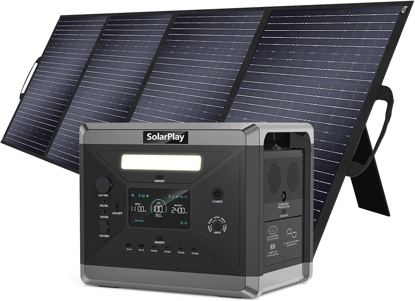 SolarPlay 2400W/2160Wh Portable Power Station, Solar Generator with 400W Solar Panel, Emergency Power Station for Home Backup, Camping, Outdoor Battery Backup