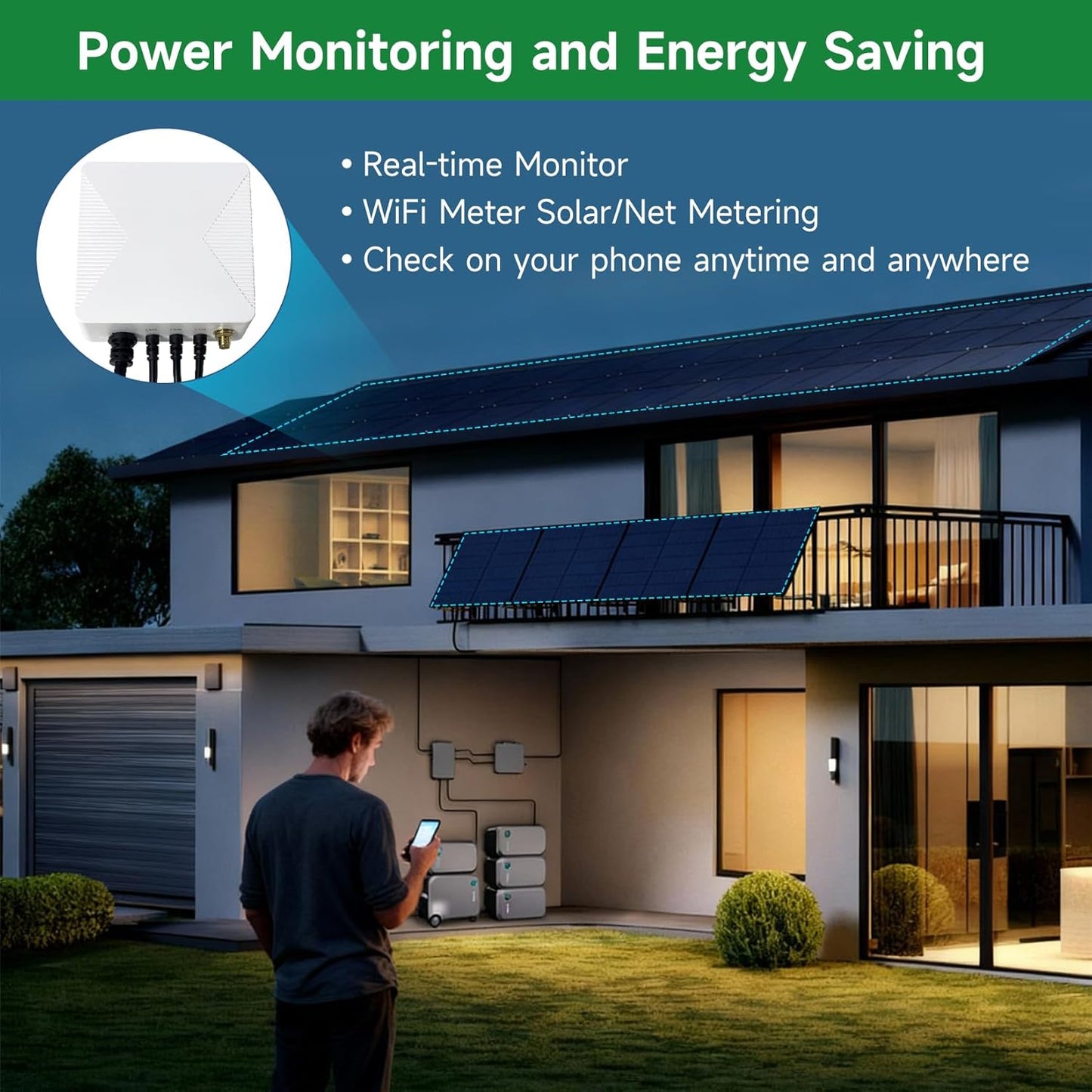Smart Home Energy Monitor with 3 80A Clamps EdgeAnt, Real-Time Accurate Energy Consumption Tracking and Save Money, Home Energy Automation and Control, Solar Net Metering 2.4 GHz WiFi
