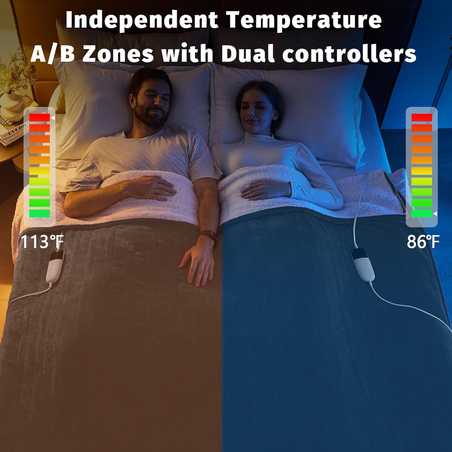 Heated Electric Blanket King Size - 90" x 100" Heating Blanket with Dual Control, 10 Heating Levels & 8 Hours Auto Off, Soft Warm Flannel Blanket, Christmas Birthday Gifts for Senior Grandma