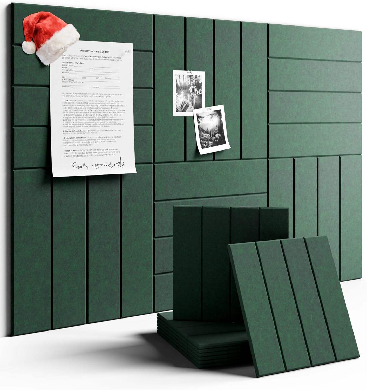 Large Felt Bulletin Board 36"x24" Cork Board Alternative - 6 Pack with 40 Safe Removable Adhesive Tabs, Cork Boards for Walls Cork Board for Home Office Classroom Pin Board- Pine Green