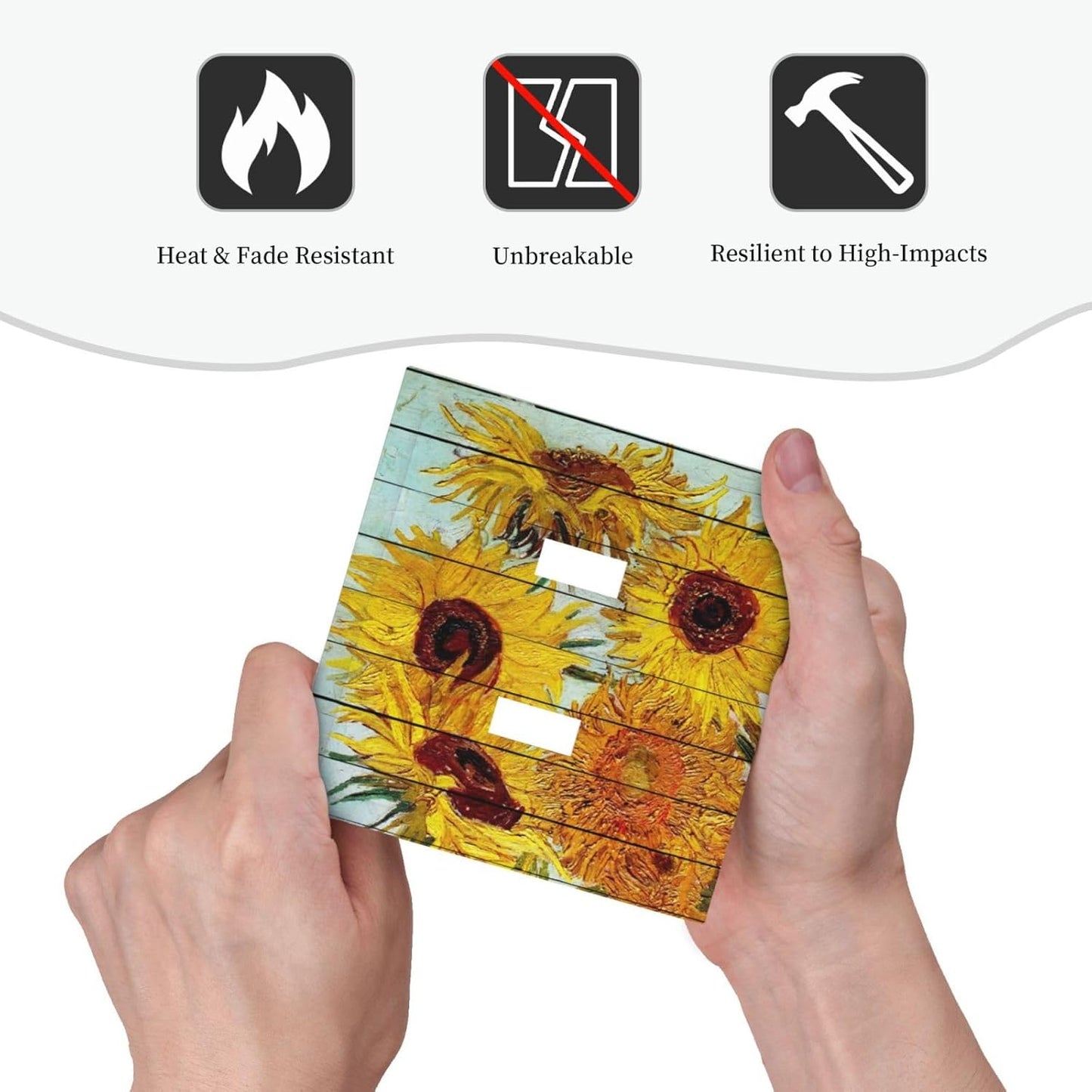 Decorative Switch Plates Sunflowers Oil Paintings Wood Floral 2 Gang Double Toggle Outlet Light Switch Cover Wall Plate Electrical Faceplate For Farmhouse Bed Room Decor