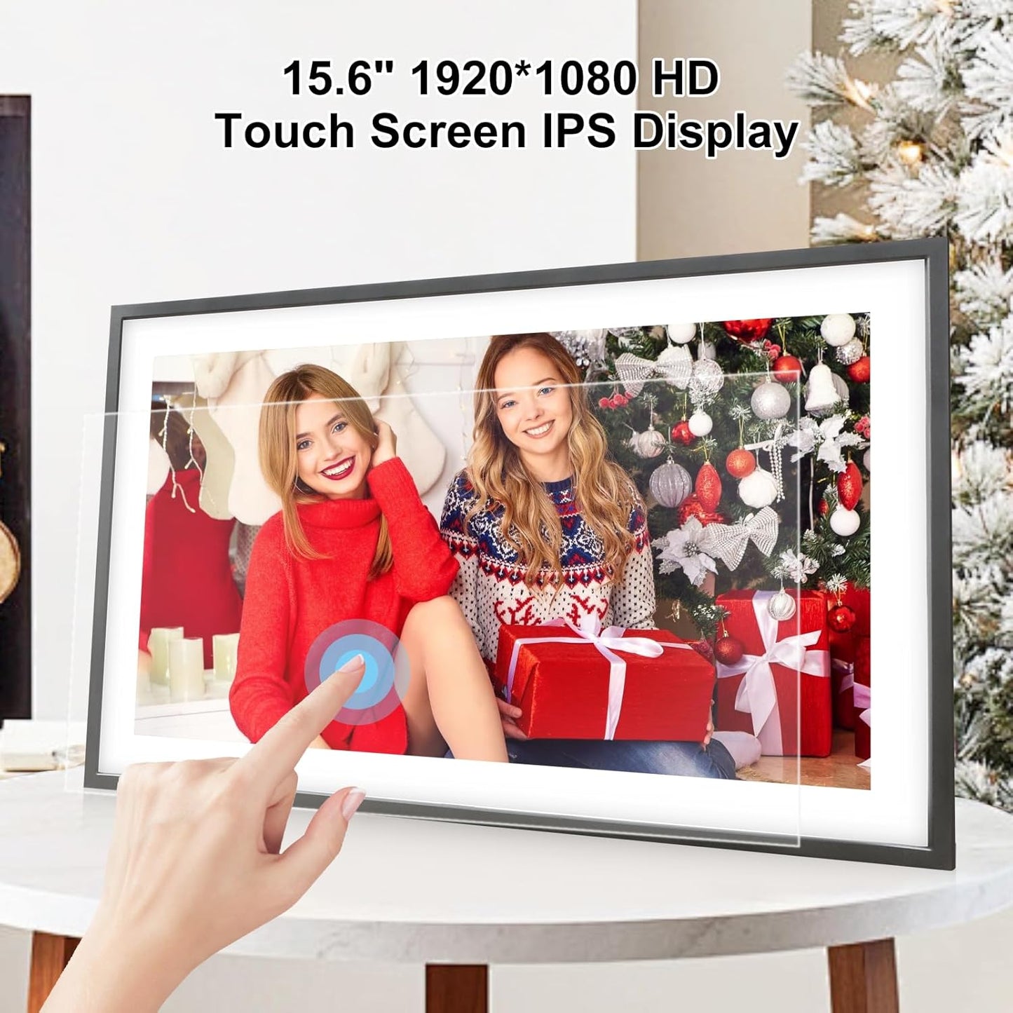 Digital Picture Frame 15 Inch Large Frameo Digital Photo Frame，32GB, 1920 * 1080 IPS HD Touch Screen, Electronic Picture Frame IPS Touch Screen with Auto-Rotate, Frameo Digital Frame WiFi