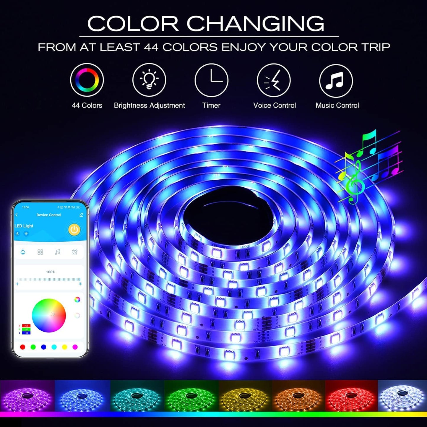 DAYBETTER RGB Led Light Strips Kit Compatible with Alexa and Google Assistant, Smart WiFi Led Strip Lights for Bedroom, Room, Decor, Kitchen, Home Party Decoration (50FT)
