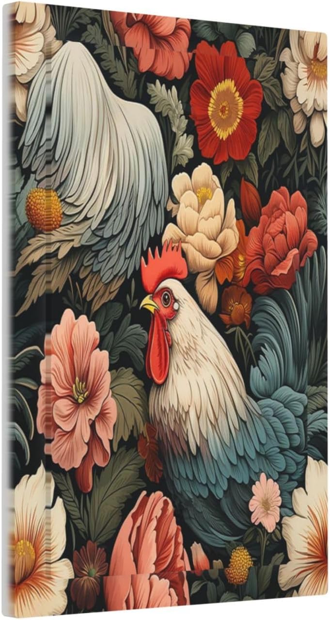 Light Switch Cover Plate Rooster Flowers Red White Chicken Floral 1 Gang No Device Blank Electrical Wall Plates Faceplate Decorative Switch Plate for living Room Farmhouse Decor
