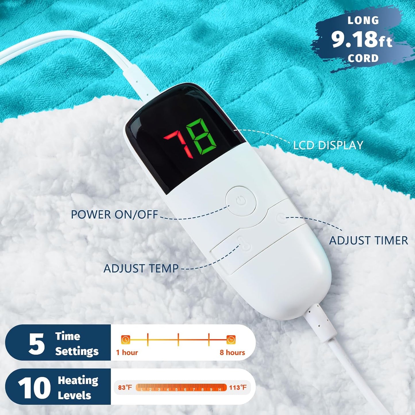 BOMOVA Heated Electric Blanket Full Size - 72" x 84" Heating Blanket with 10 Heating Levels & 8 Hours Auto Off, Warm Flannel Blanket, Christmas Birthday Gifts for Women