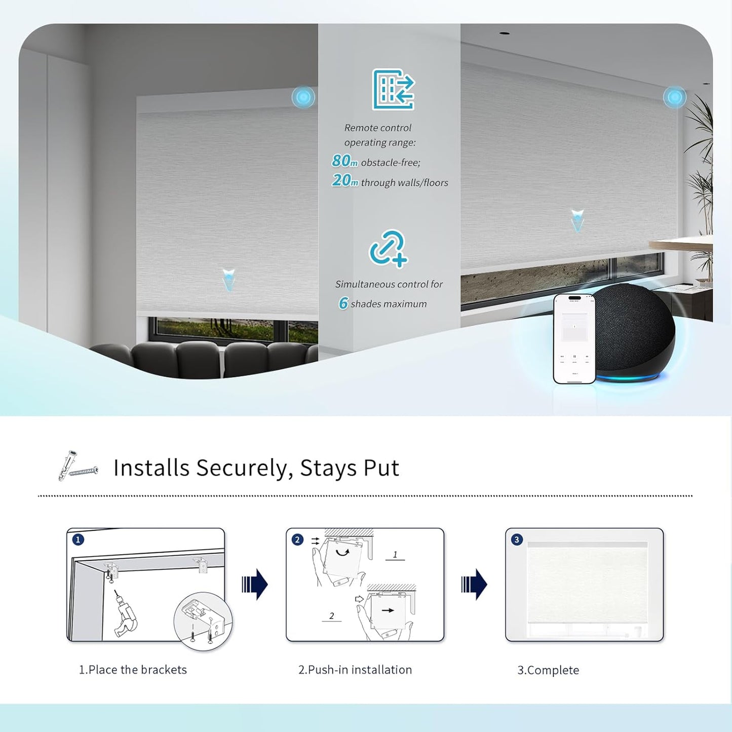 Motorized Blinds with Remote Custom Size Blackout Smart Roller Shades Compatible with Alexa Google, Electric Blinds for Windows