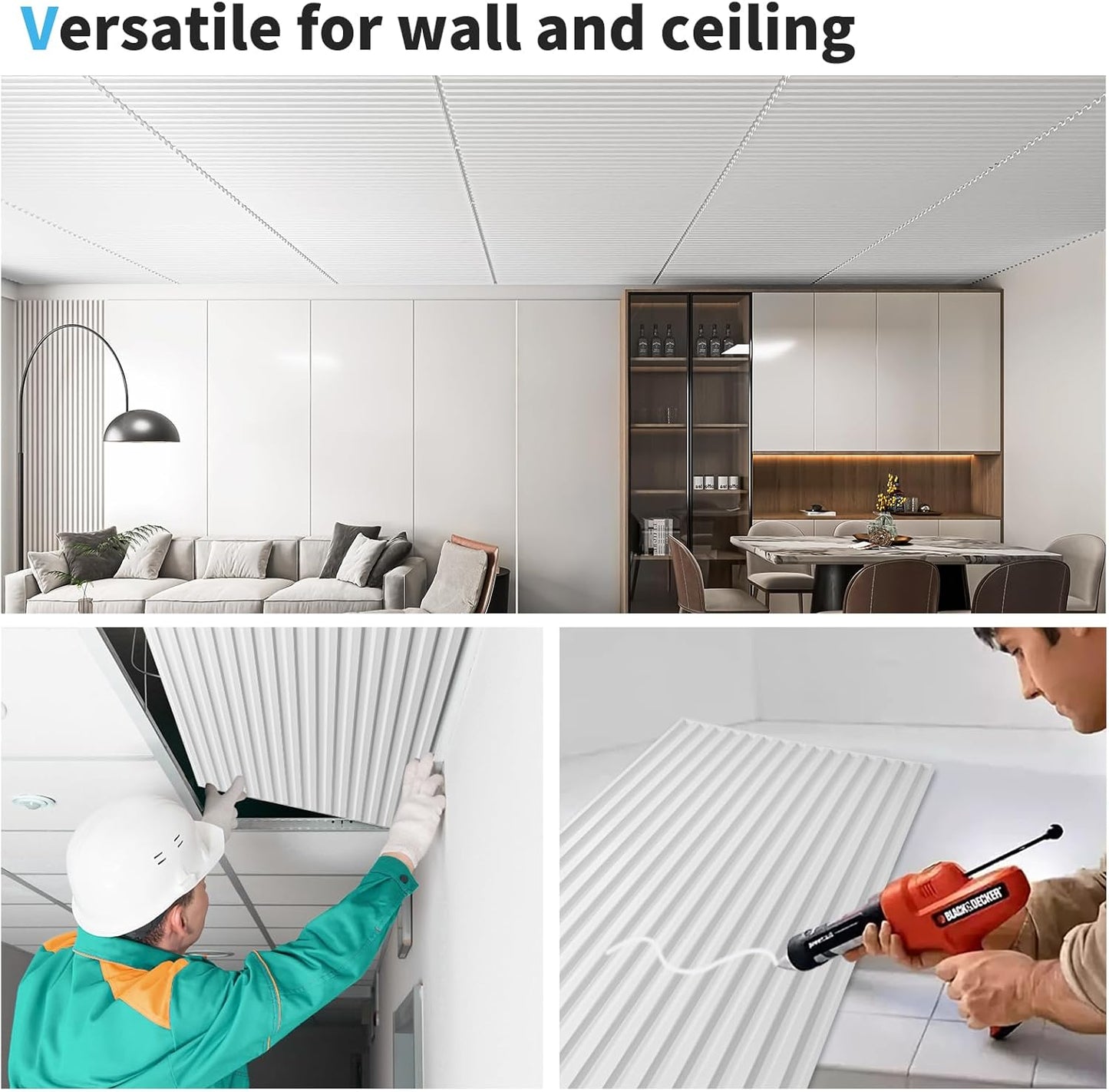 Art3d 6-Pack Slat Design 3D Wall Panels for Interior Wall Decor, 2x4 FT PVC Decorative Drop Ceiling Tiles - White