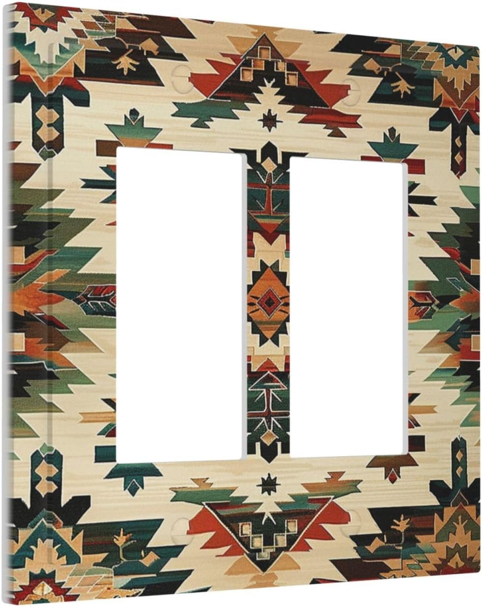 Decorative Outlet Covers Southwest Rustic American Indian Aztec Boho 2 Gang Double GFCI Rocker Electrical Wall Panels Light Switch Cover Plate for Bed Room living Room Decor