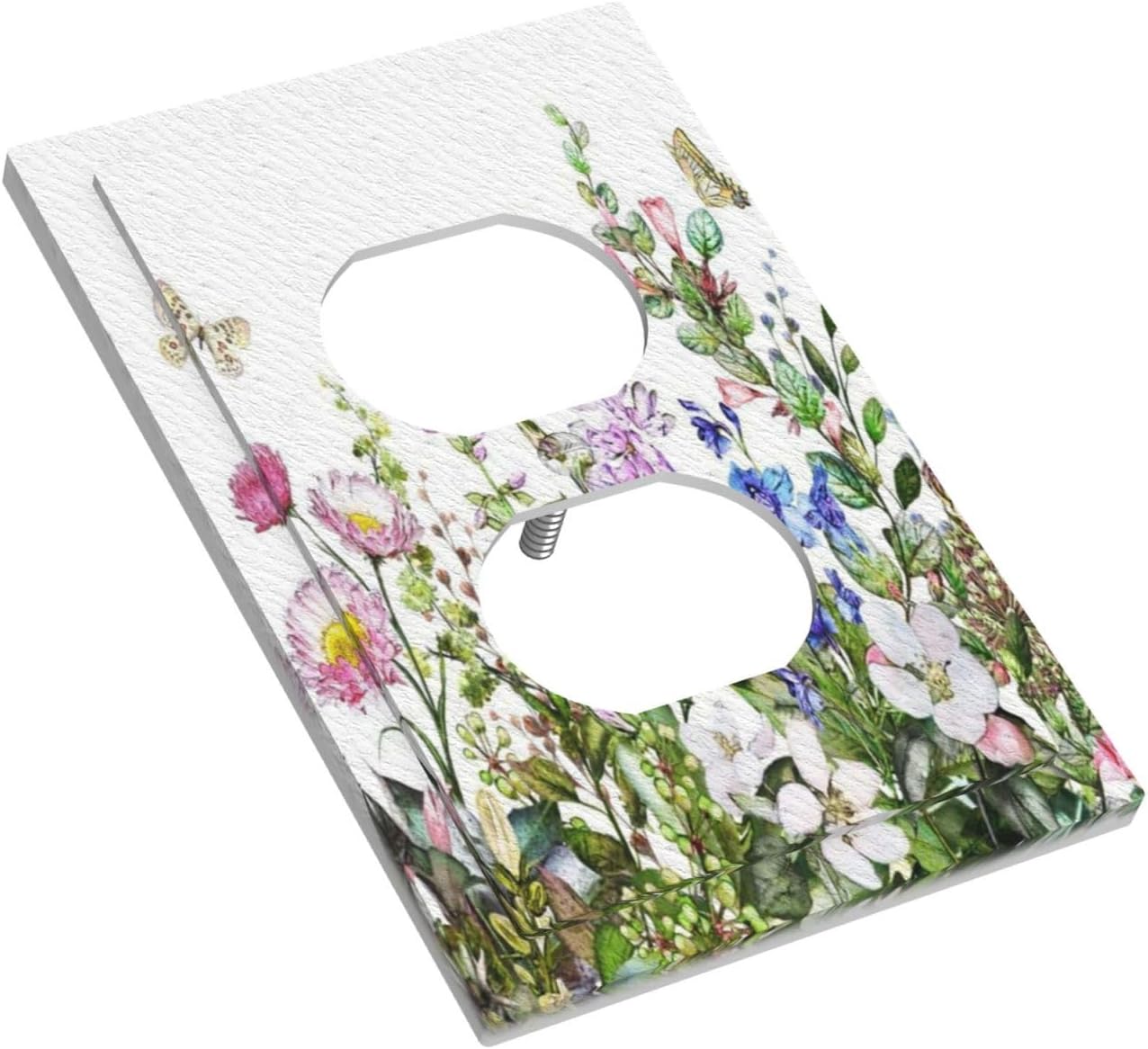 Boho Colorful Wildflowers Butterfly Green Plant Leaf Single Duplex Wall Plate Covers Light Switch Cover 1 Gang Outlet Plate Decorative Switchplate Covers Faceplate for Bathroom Decor