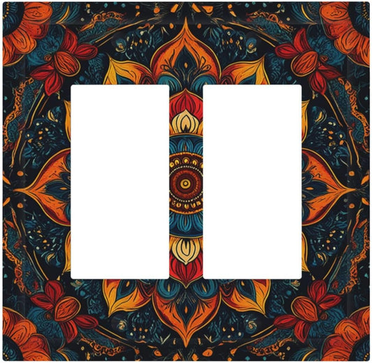Boho Colorful Mandala Outlet Covers Light Switch Cover Plate 2 Gang Double Rocker Wall Plates Decorative Switch Plates Plug Cover Electrical GFCI Receptacle Cover for Home 4.9 X 5 IN