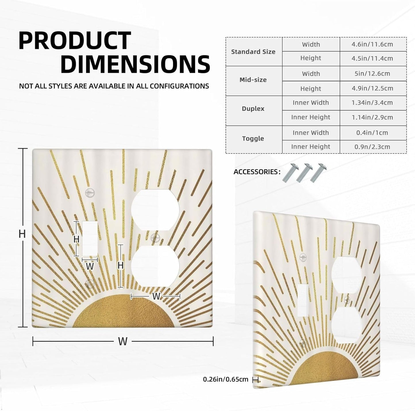 Decorative Outlet Covers Boho Mid Century Gold Sun Sunbeams 2 Gang Light Switch Cover Plate Single Toggle Duplex Wall Plates for Electrical Outlets Switch Plate Covers for Bedroom Decor