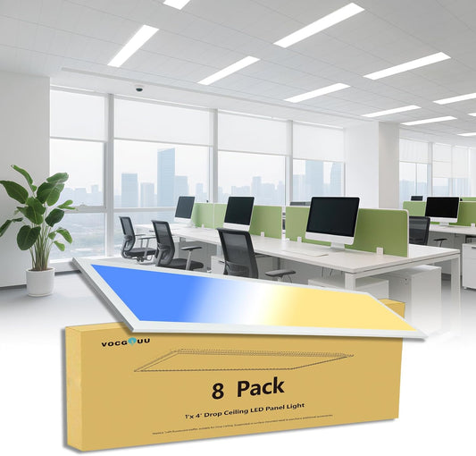 1x4 LED Flat Panel Light 5000K 4000K 3000K - 1x4 LED Troffer Drop Ceiling Light Fixture, 0-10V Dimmable, 100-277V, ETL Listed, 8 Pack