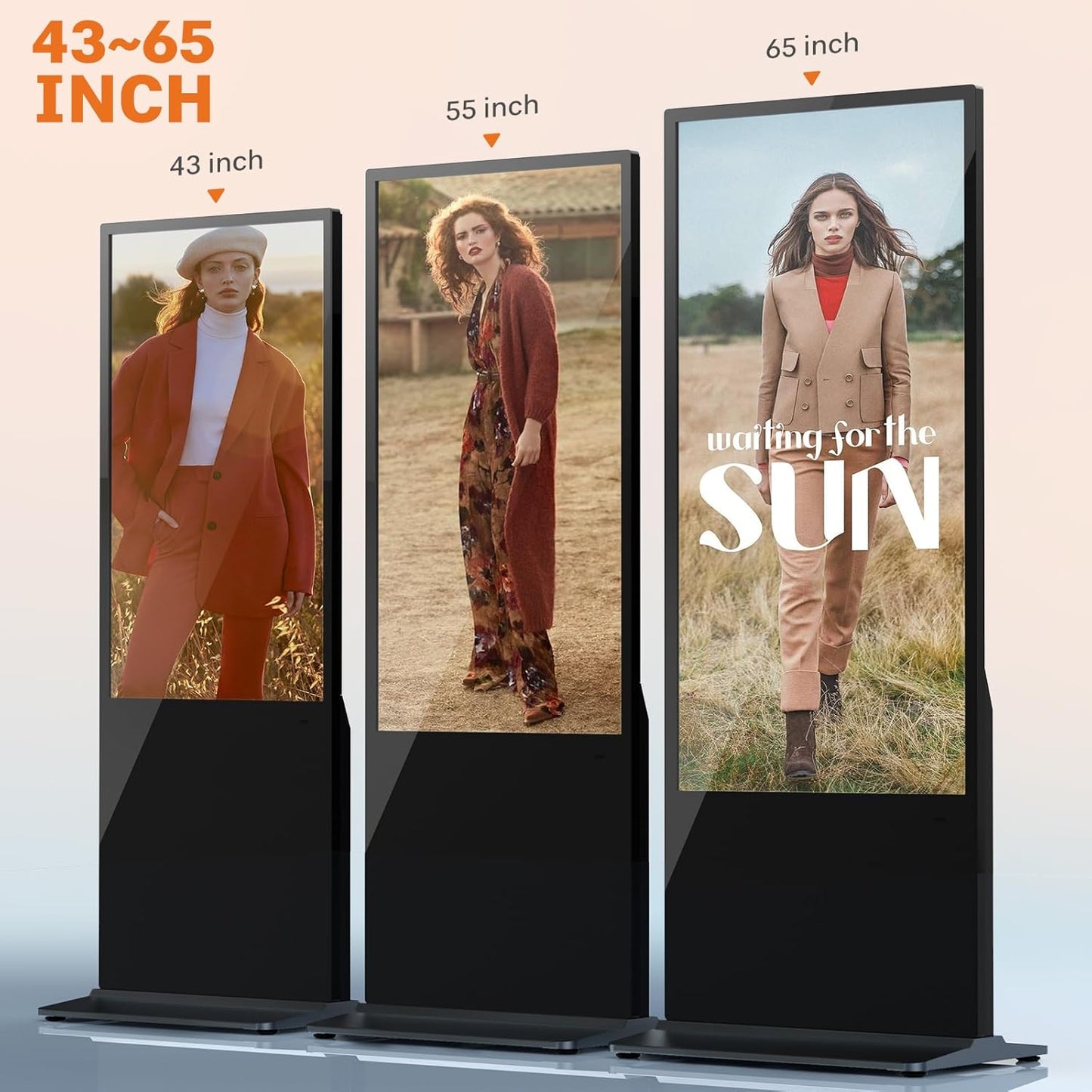 HLEC 55'' Indoor Floor-Standing Digital Signage Interactive Display, 4K NonTouch-Screen Advertising Display LCD Kiosk, Commercial Android Smart System, CMS Software, HDMI/USB Input＆Out/WiFi(4+64G)