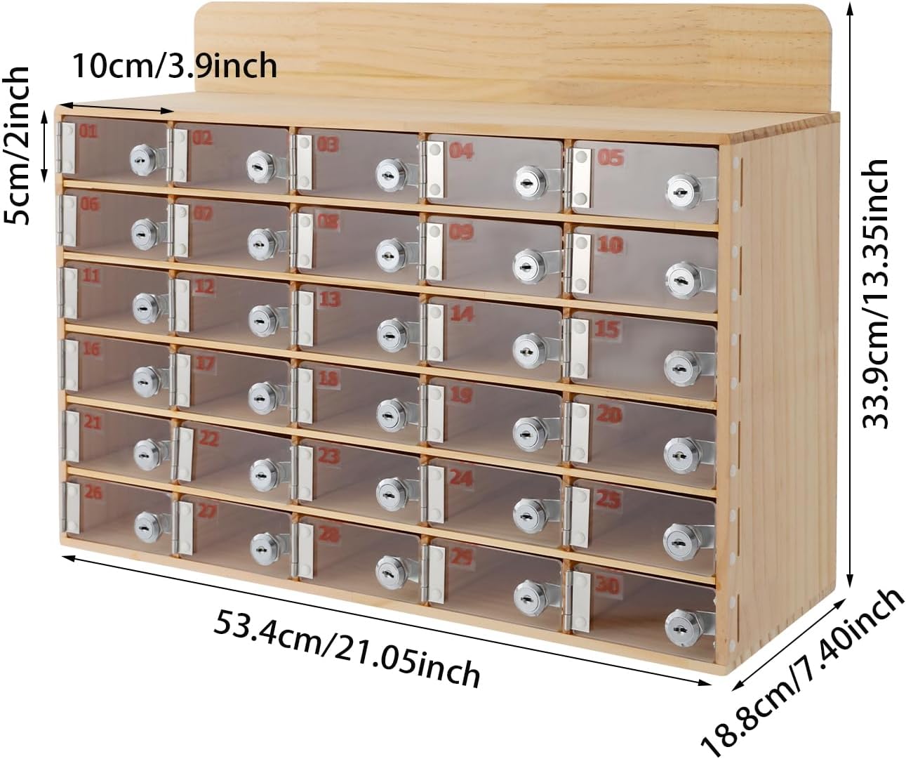 Cell Phone Locker Box 30 Slots Cell Phone Organizer Cabinet with Combination Locks Wall-Mounted Locking Cell Phone Storage Box for Classroom Office,Shool,Office (30 Slots, Wood+Acrylic)