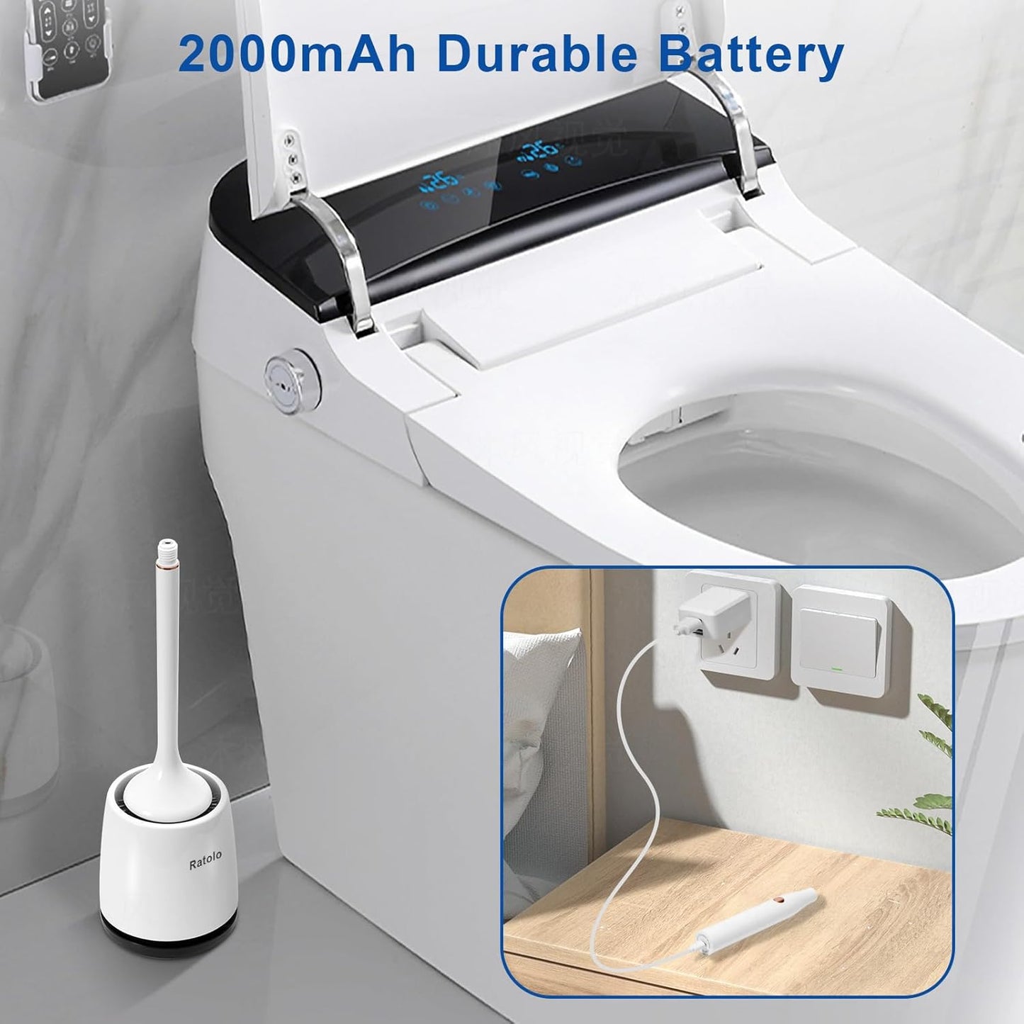 Electric Toilet Brush,Silicone Toilet Brush,Toilet Bowl Brush and Holder Set with Ventilated Holder,Toilet Brush, Floor Standing, Wall Mounted Without Drilling，Rechargeable