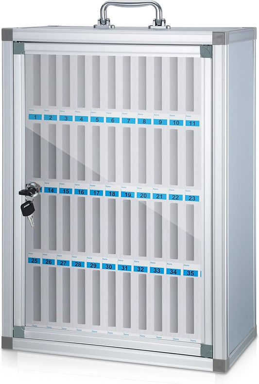 Amylove 48 Slots Cell Phone Locker Cabinet Aluminum Alloy Pocket Chart Storage Locker Box Cabinet Wall-Mounted Cell Phones Storage Box with Handle for Office Classroom Gym (White)