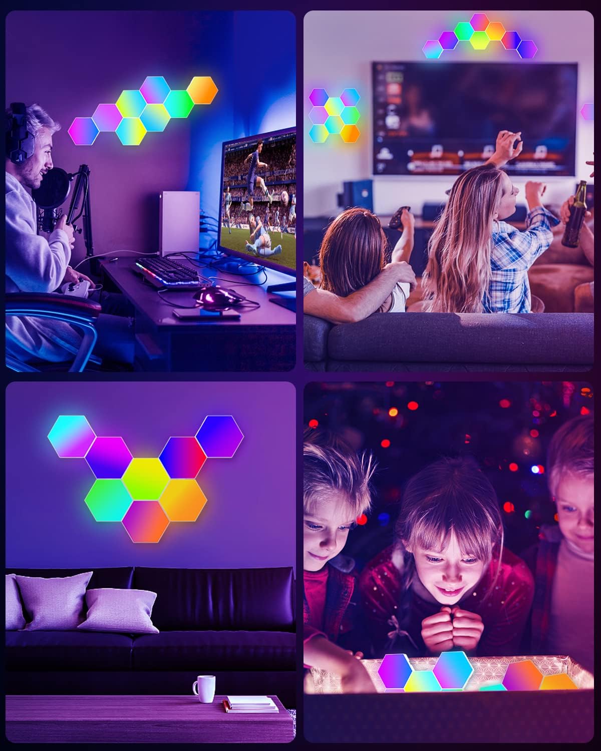 Hexagon LED Lights Wall Panels, Smart RGB Gaming Lights with APP & Music Sync, DIY Modular Hex Tiles, USB-Powered for Autism/Game Room/Party Decor (8-Pack)