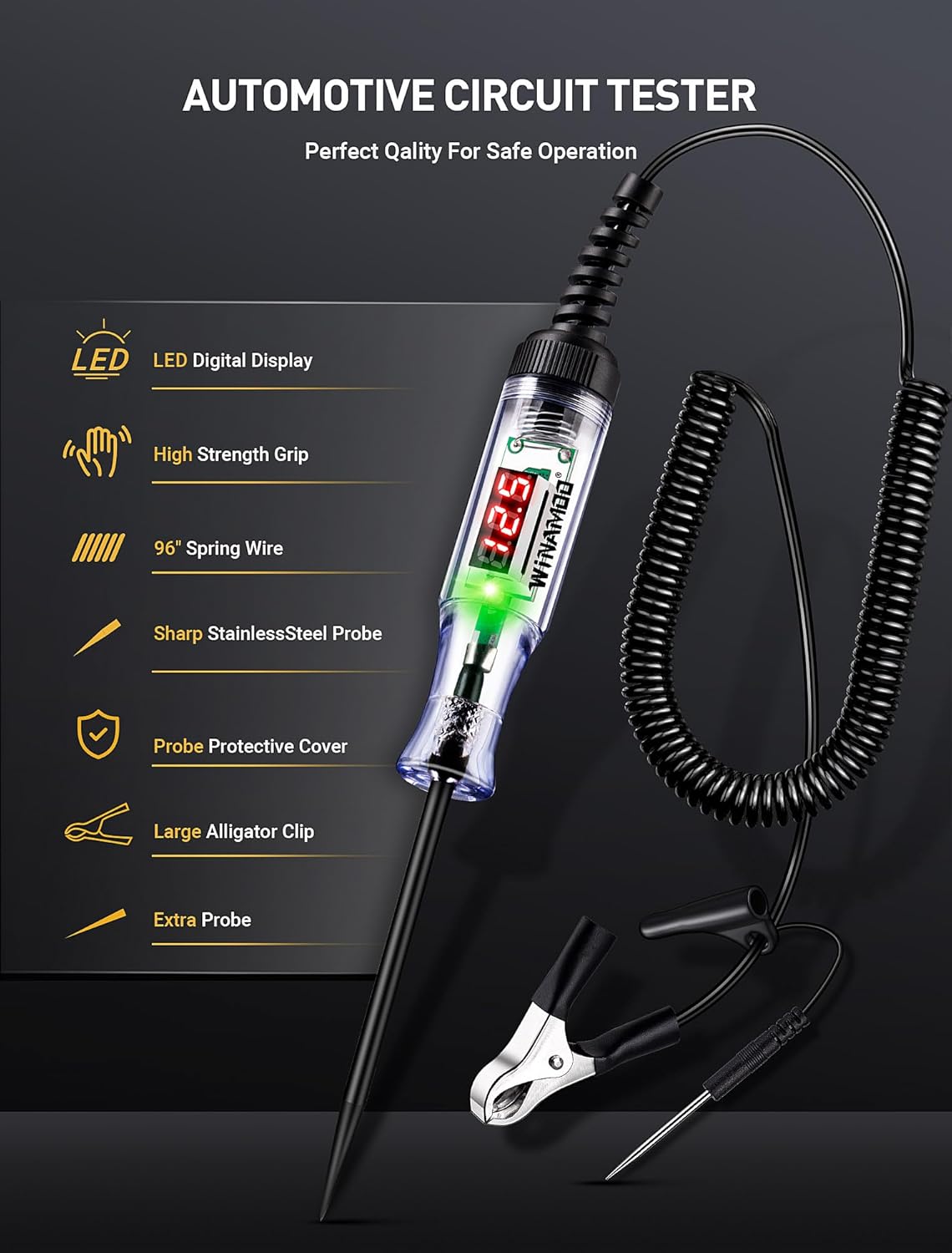 Automotive Test Light with 3-120V LED Digital Voltage Display, Auto Circuit Tester with Voltmeter & Dual Color Polarity Indicate, Electric Test Pen w/Stainless Probe for Car/Truck/SUV Checker