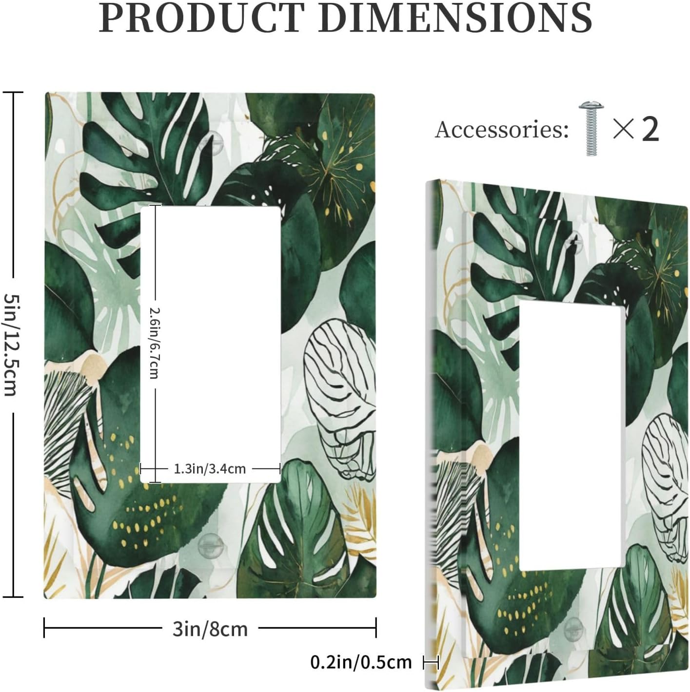 Decorative Outlet Covers Boho Tropical Leaves 1 Gang Single Rocker Light Switch Cover Plate Wall Plates GFCI Faceplate for Bedroom Bathroom Decor