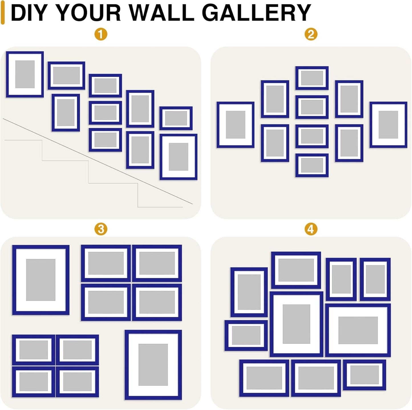 decorUhome Picture Frames Collage Wall Decor for Photo Gallery Display, Assorted Picture Frames set of 10 Including Two 8x10 / Four 5x7 / Four 4x6 for Family Wall Decor, Royal Blue, 10 Pack