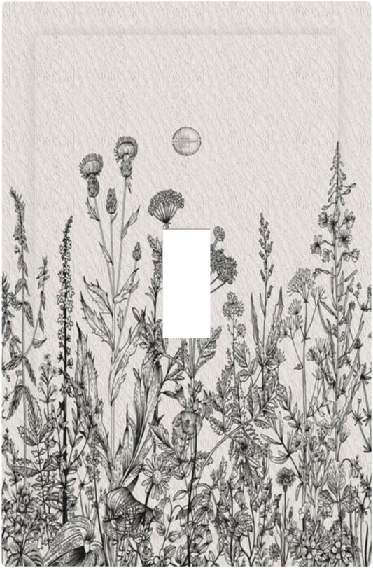 Decorative Light Switch Cover Black and Beige Garden Plants Flowers Single Toggle Personalized Wall Plate Switchplate 1 Gang Switchcover Decora Light Switch Plate for Home Office Decor