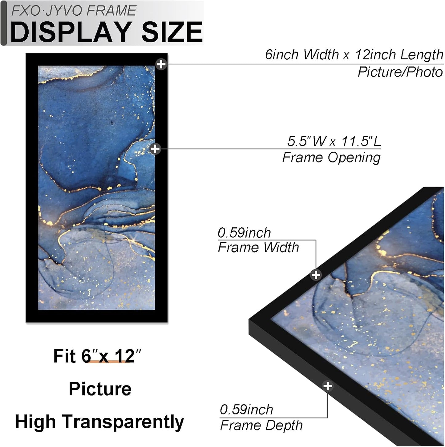 6x12 Picture Frame Set of 3, Black Frame for 6 x 12 Inch Picture Poster Photo, Light Weight and High Transparent 6 by 12 Frame for Wall - 3 Pack/Black/6"x12"