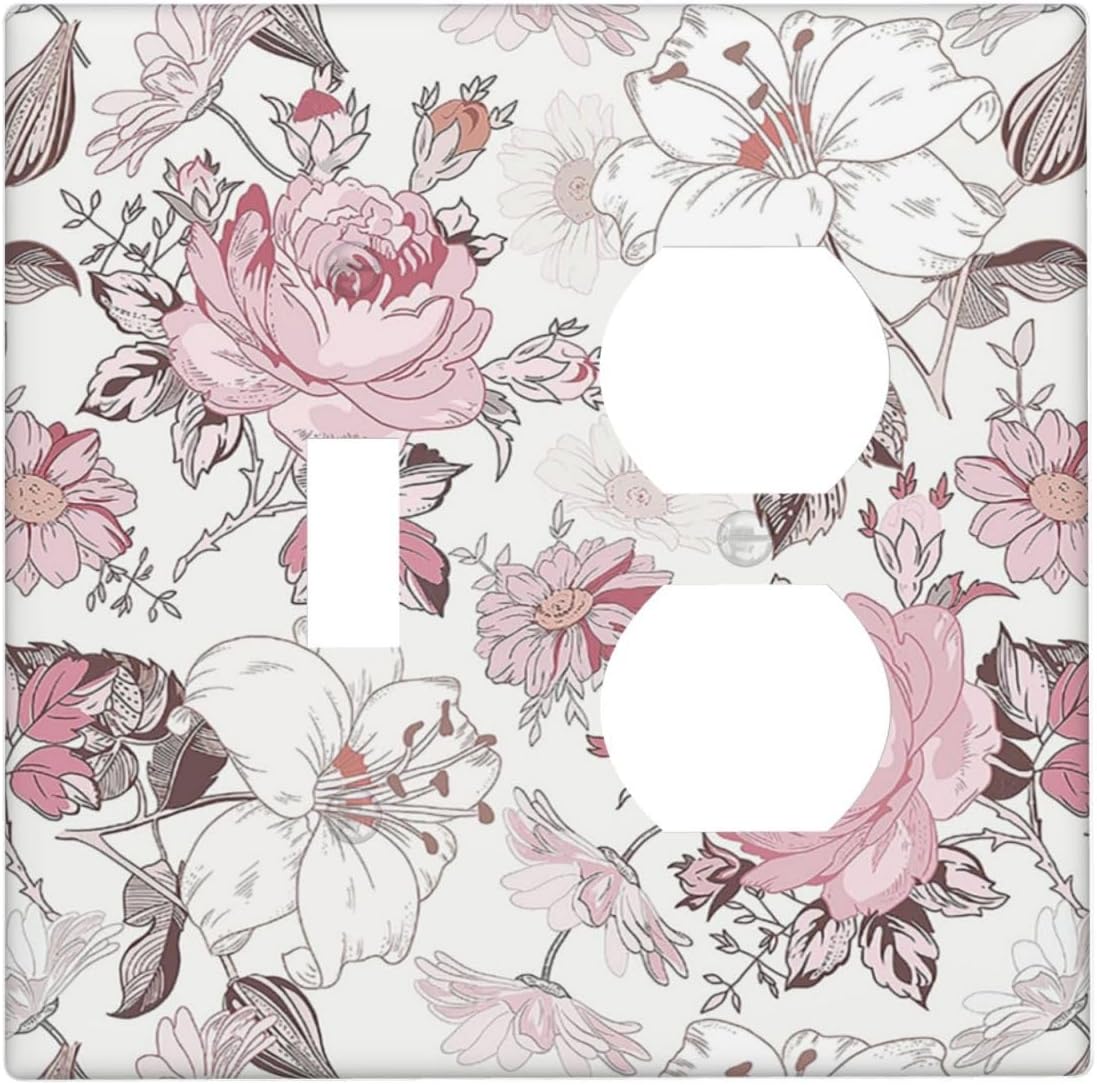 Wallplates Modern Watercolor Flower Pink White Wildflower 1 Toggle 1 Duplex Switch Plate Electrical GFCI Faceplate Decorative Light Switch Covers for Bedroom Home Decor
