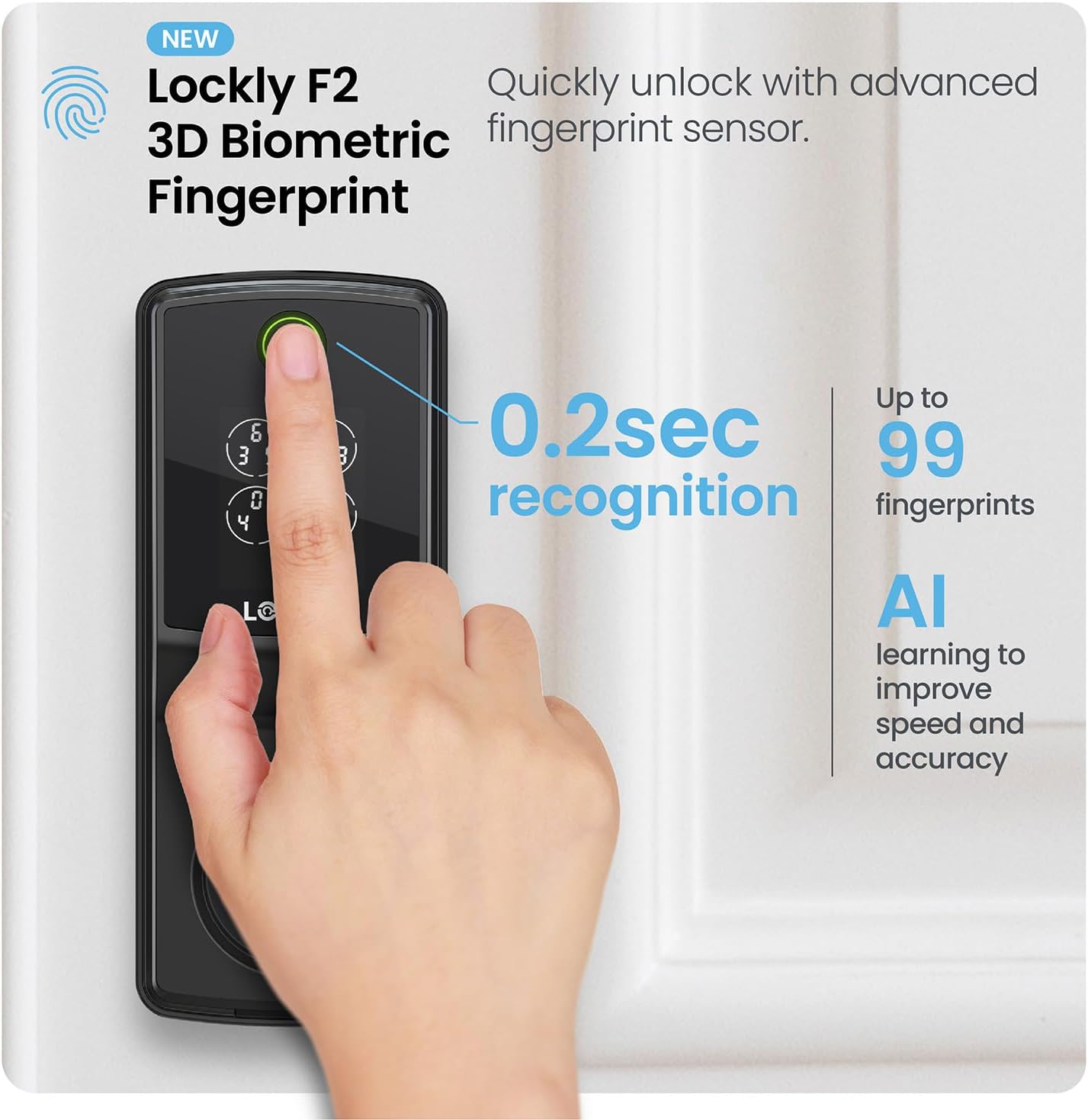 Lockly Secure Pro (2025 Latest Version), Smart Lock with Built-in Wi-Fi, New-Gen Fingerprint Door Lock, Keyless Entry Deadbolt, PIN Genie Keypad, Auto Lock, App Remote Control, Easy Installation