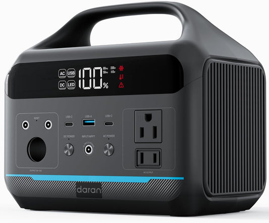 DARAN Portable Power Station 600W(1200W Surge) - 288Wh(90,000mAh) Solar Generator LiFePO4 Battery with AC DC Outlets, 8.3LB Portable Charging Station for Camping, RV, Home, Emergency (Solar Optional)